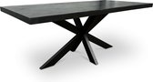 Combi Meubles - Table à manger - 160cm x 90cm - Bois de manguier - Chevrons - Rectangulaire - Zwart - Pied croisé