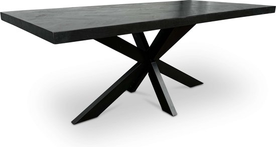 Combi Meubels - Eettafel - 160cm x 90cm - Mangohout - Visgraat - Rechthoekig - Zwart - Kruispoot