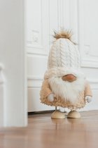 J-Line Kerstfiguren kerstman Pompom - polyresin - wit & beige - small - 34 cm - kerstversiering
