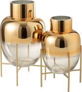 J-Line vaas Cylinder Op Voet - glas - transparant/goud - large