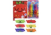 Fruity-squad 8 gelpennen + etui + kleurboek met stickers combi voordeel