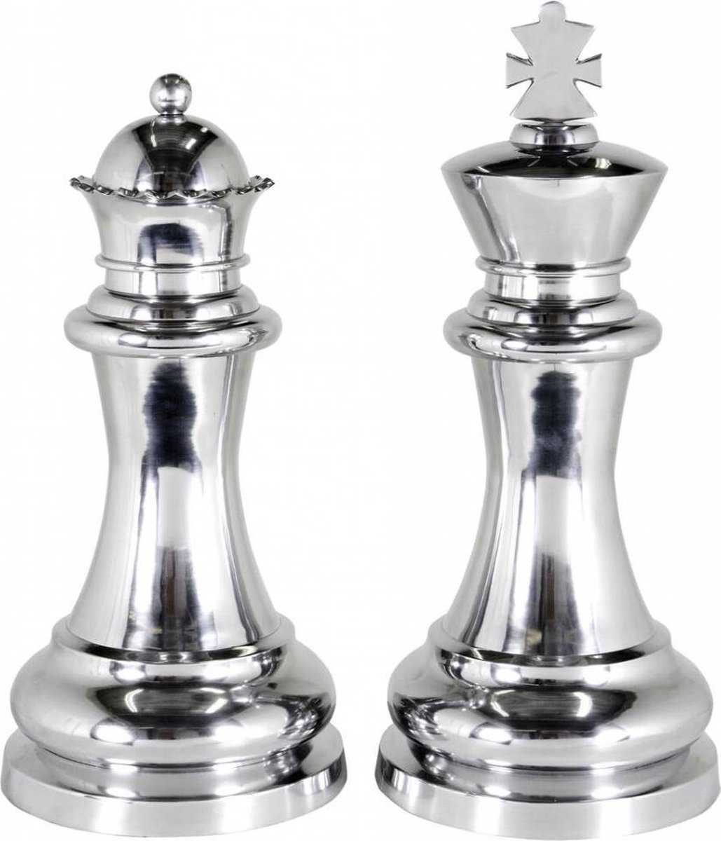 Eichholtz decoratie schaakset XXL koning en koningin Chess set King & Queen polished aluminium