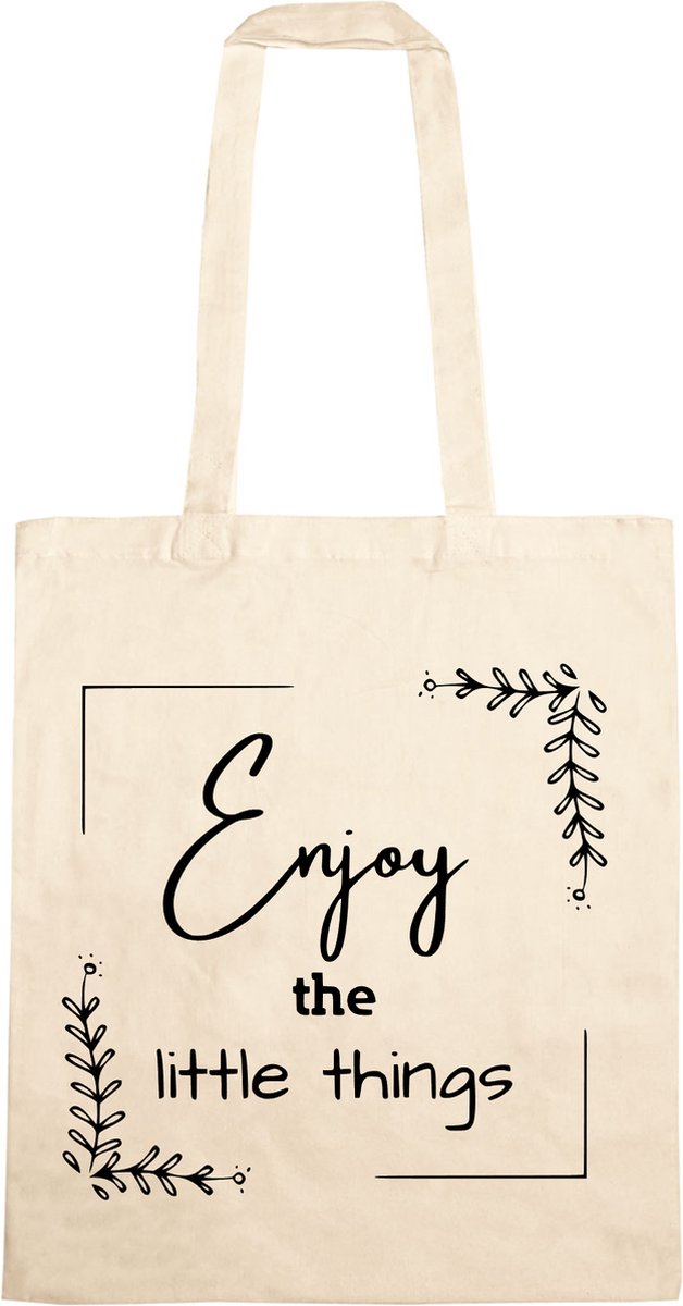 Katoenen Tas Met Enjoy The Little Things - Tas Met Tekst In Mooi Kader - Tas Van Katoen