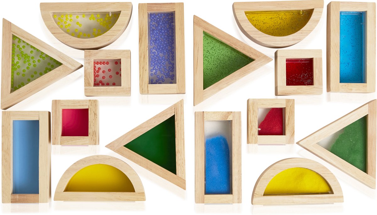 SEM Houten sensorische bouwblokken -Set van 16 Montessori Speelgoed
