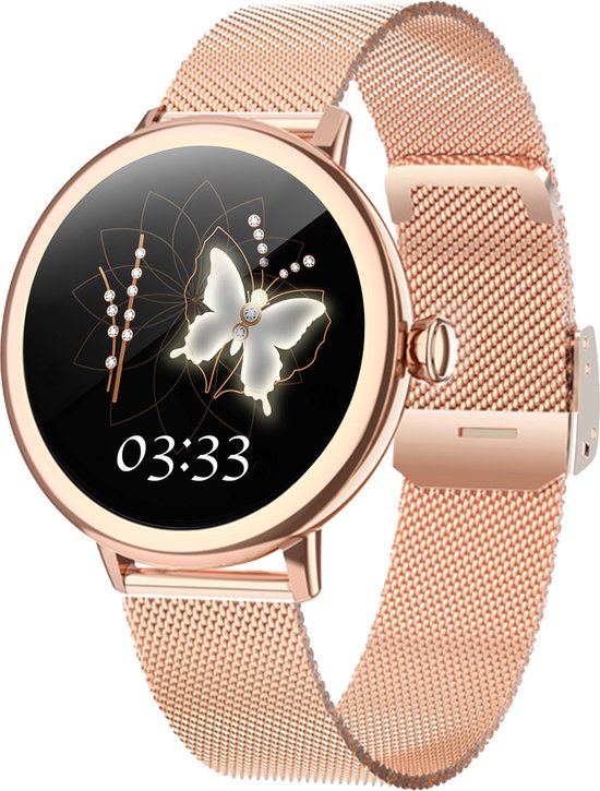 Bizoule Smartwatch Beleza - Smartwatch Dames Rosé-Goud - AMOLED Touchscreen - Horloge met Belfunctie - Stappenteller - Slaapmeter - Hartslagmeter - Android en iOS