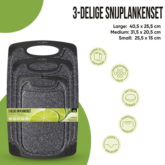 VAIVE Set de planches à découper - 3 Planches à découper - Ensemble de planches à découper en plastique - Passe au lave-vaisselle - Planche à découper - Hacher
