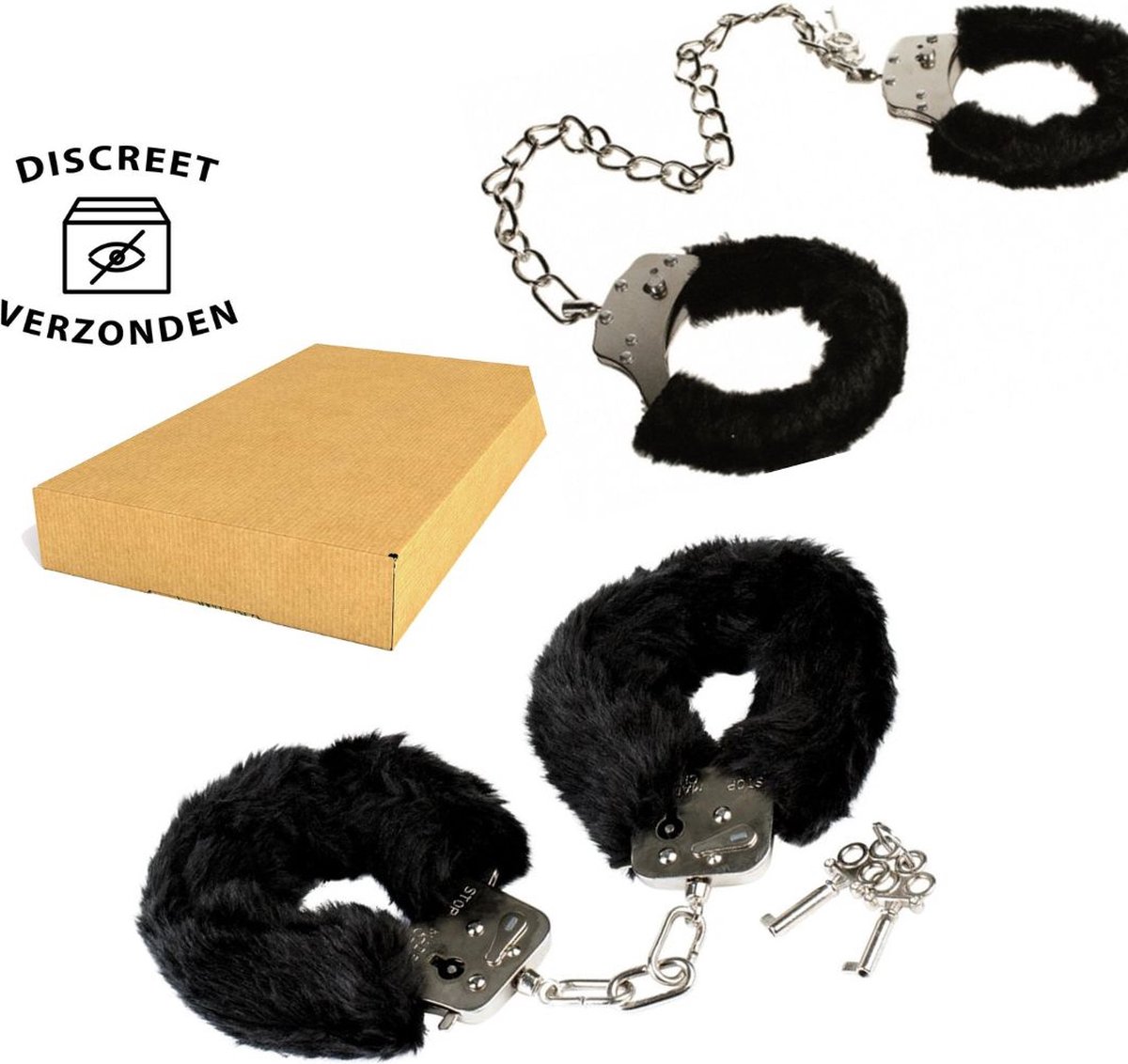 Goedkoopste Hand- en Enkelboeien met zwarte Pluche – Verstelbaar Metaal – Erotiek Set voor Koppel – Discrete Verpakking
