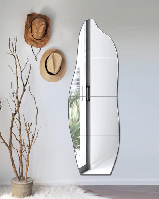 Pakket van 4 glazen spiegels, HD doe-het-zelf wandspiegels, lange spiegeltegels, zelfklevende spiegels, grote wand in keuken, woonkamer en badkamer (40,6 x 30,5 cm, pakket van 4 05)