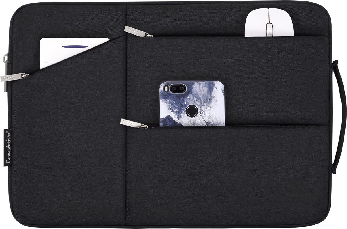 Laptop Sleeve 13 Inch Zwart, Waterdicht, Schokbestendig, Met Zachte Binnenvoering, Extra Vakken, Past MacBook Air Pro - Afbeelding 5
