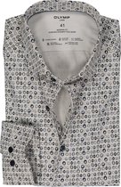 OLYMP 24/7 modern fit overhemd - twill - taupe met blauw dessin - Strijkvriendelijk - Boordmaat: 41