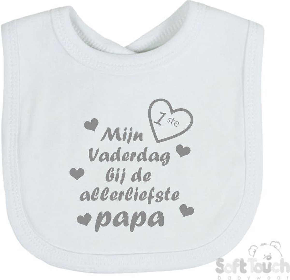 Goedkoopste Soft Touch Slabber Slabbetje Slab Mijn 1ste vaderdag bij de allerliefste papa Vaderdag Unisex Katoen Wit/grijs Maat 33x22 Cm