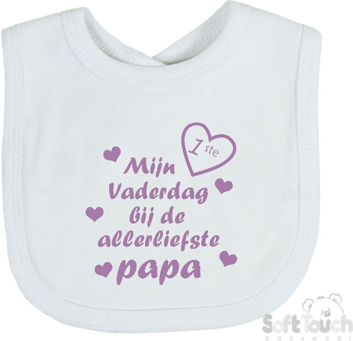 Goedkoopste Soft Touch Slabber Slabbetje Slab Mijn 1ste vaderdag bij de allerliefste papa Vaderdag Unisex Katoen Wit/lila Maat 33x22 Cm