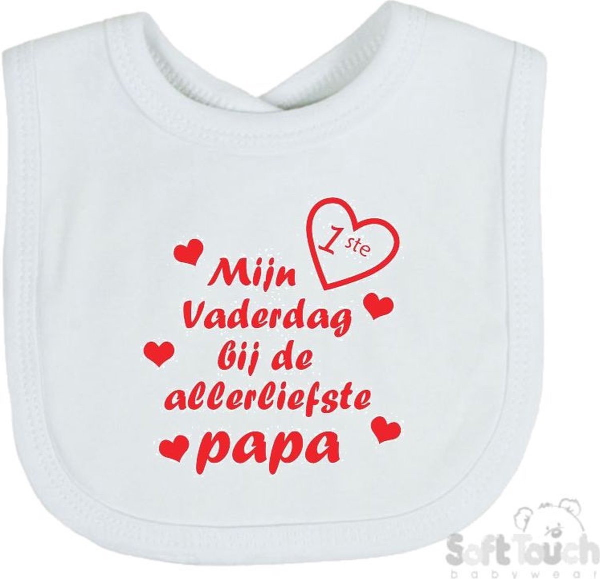 Goedkoopste Soft Touch Slabber Slabbetje Slab Mijn 1ste vaderdag bij de allerliefste papa Vaderdag Unisex Katoen Wit/rood Maat 33x22 Cm