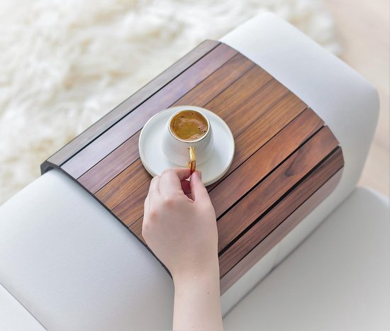 Plateau D'accoudoir Pour Canapé Pliable En Bambou - Table D'appoint Portable 25x25 Cm