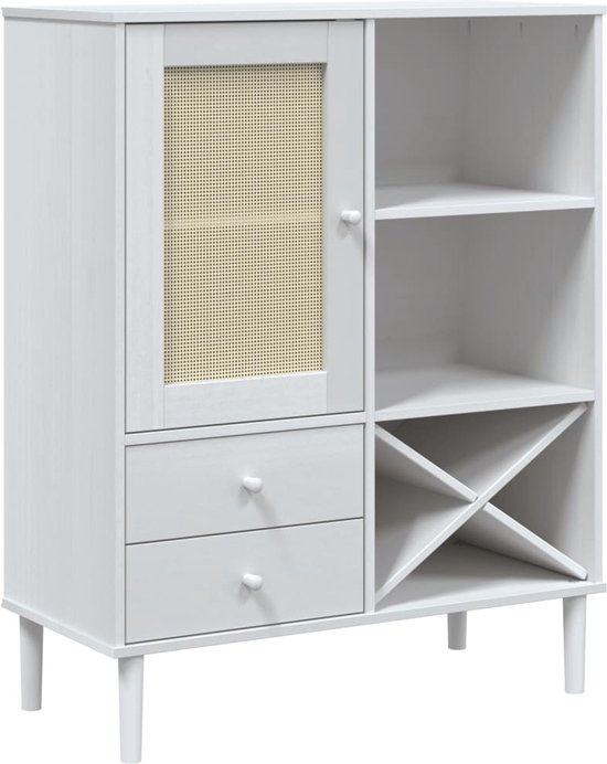 Dressoir SENJA 80x40x80 Cm Rattan Look Massief Grenenhout Wit