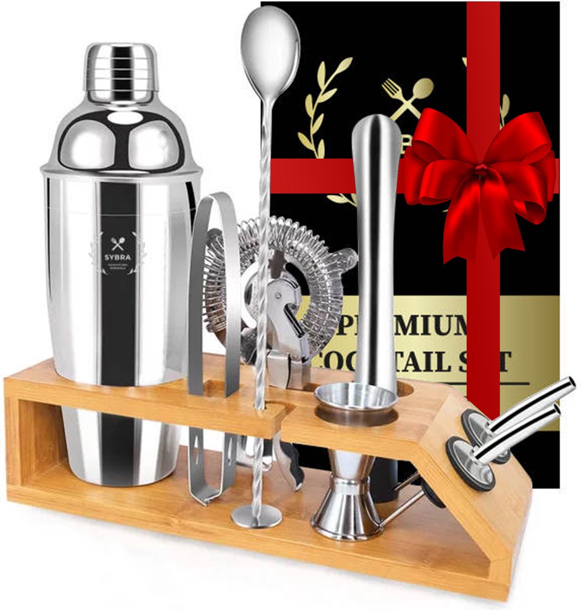 Sybra Cocktail Set 10 Delig - Cocktail shaker - Cocktail boek - Cocktailshaker set - Roestvrijstaal