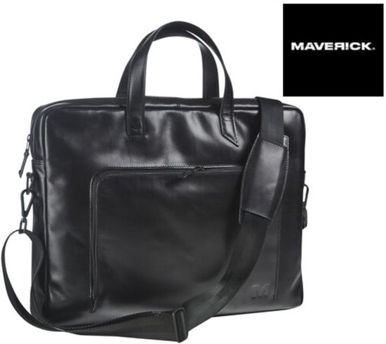 MAVERICK LEDEREN BUSINESSTAS MET LAPTOPVAK 17" ZWART