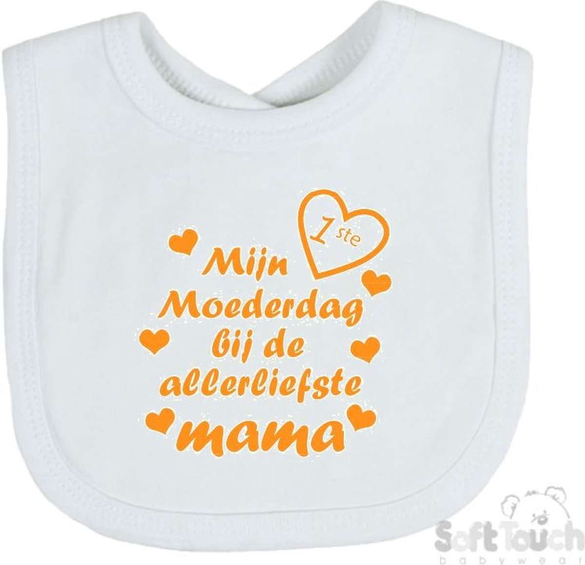 Goedkoopste Soft Touch Slabber Slabbetje Slab Mijn 1ste moederdag met de allerliefste mama Moederdag Unisex Katoen Wit/mosterd Maat 33x22 Cm