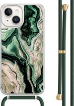 Casimoda® hoesje met groen koord - Geschikt voor iPhone 14 - Groen marmer / Marble - Afneembaar koord - TPU/acryl - Groen