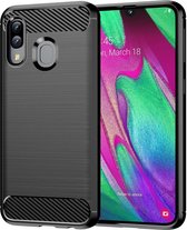 DrPhone BCR1 Hoesje - Geborsteld TPU case - Ultimate Drop Proof Siliconen Case - Carbon fiber Look - Geschikt voor Samsung galaxy A40