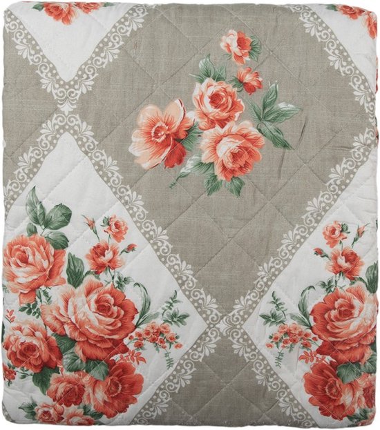 Couvre-lit 240x260 cm Grijs rose Katoen polyester rectangle Fleurs couvre-lit