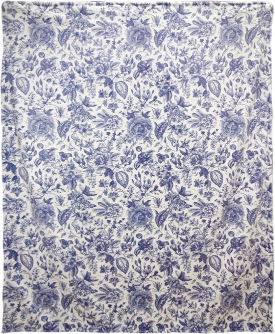 Plaid 130x170 cm Wit Blauw Polyester Rechthoek Bloemen Deken