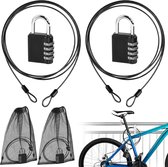 6-delige combinatieslot stalen kabelset, kabelslot met lus kabel van 200 cm, stalen kabel met oogjes, kabelslot combinatieslot en trekkoordtas voor fiets, e-scooter, motorfiets voor buitengebruik.