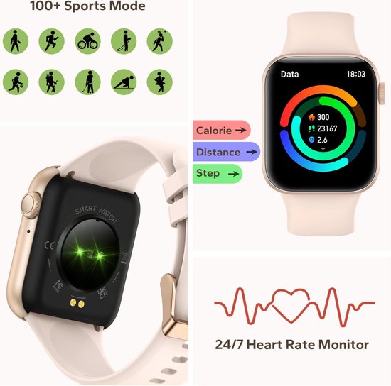 Fairweather Smartwatch Ultra – Heren & Dames – HD – Stappenteller – Slaapmeter – hartslagmeter – Geschikt voor iOS en Android - Rose goud - Fairweather