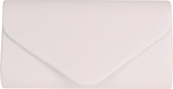Avondtasje - Ivoorkleurige/Creme Glitterstof Envelop - Magneetsluiting - Schouderketting - 20x11cm