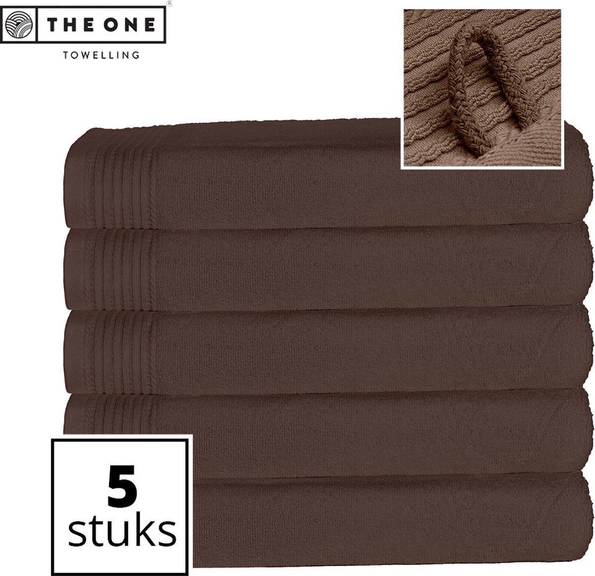 The One Towelling Classic Strandlakens - 100 x 180 cm - 5 Stuks - Voordeelverpakking - Hoge vochtopname - 100% Gekamd katoen - Taupe
