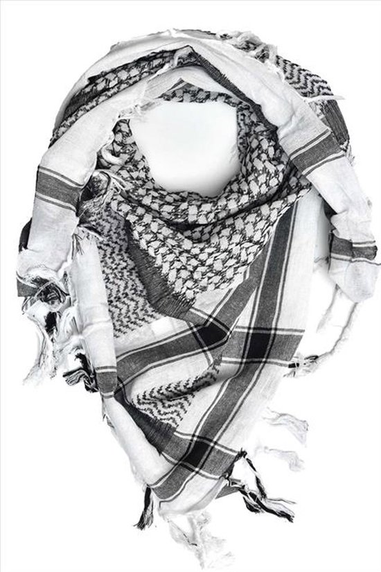 Kufiya - Foulard Arafat original - Foulard PLO - Shemagh - Foulard palestinien - Wit avec Zwart - Tissu Pali - Haute Qualité