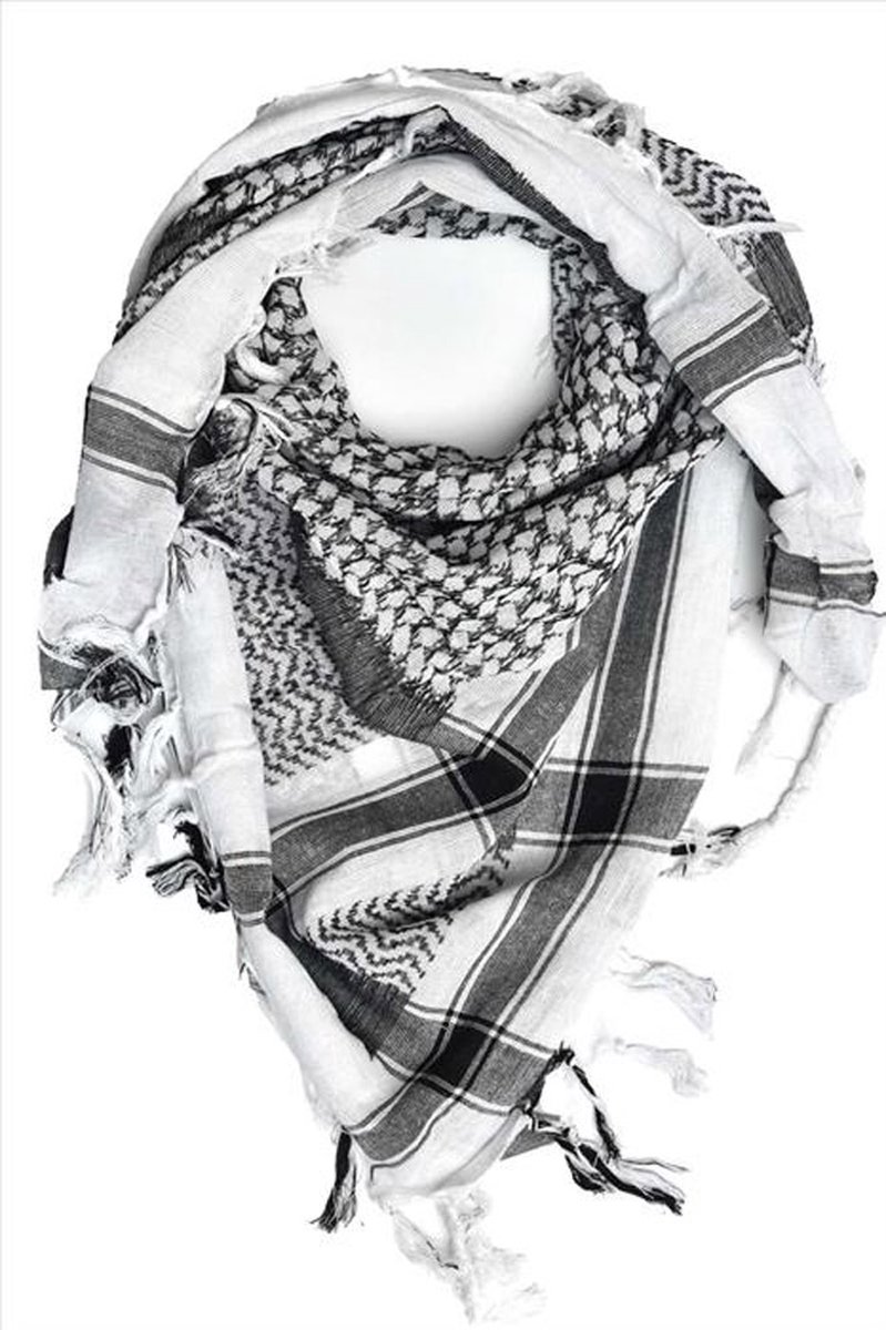 Kufiya - Originele Arafat sjaal - PLO sjaal - Shemagh - Palestijnse sjaal - Wit Met Zwart - Pali Doek - Hoog Kwaliteit