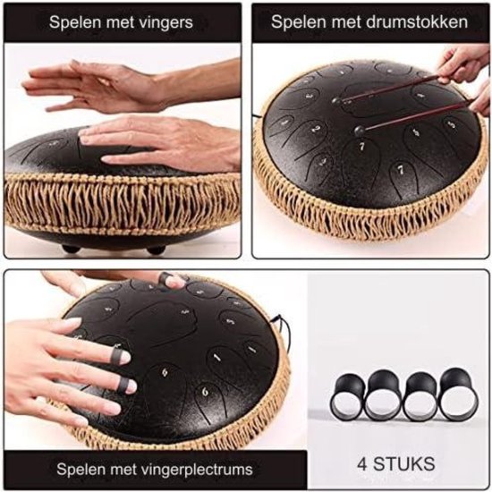 Steel Tongue Drum - Handpan Drum - Hangdrum - Zwart - Merkloos