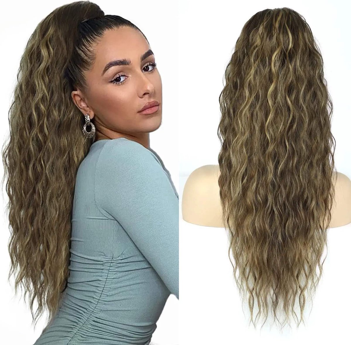 Miss Ponytails - Beachwave ponytail extentions - 26 inch - Zwart/Blond 10H26 - Hair extentions - Haarverlenging