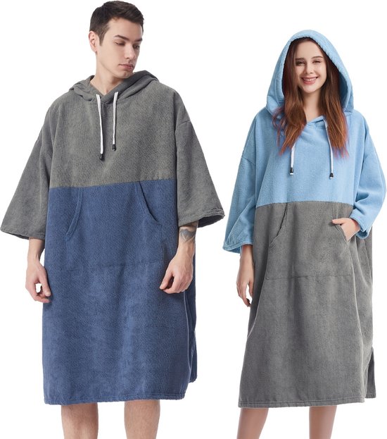 Livano Serviette à Langer - Surf Poncho - Adultes - Femme & Homme - Doux - Blauw & Grijs