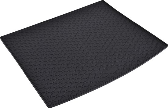 Tapis de coffre en caoutchouc noir pour BMW X1 iX1 avec un motif hexagonal.