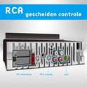 Achterkant van de autoradio met ISO-aansluiting, RCA-uitgangen en ANT-aansluiting.