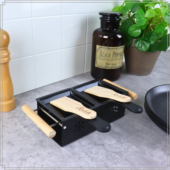 OTIX Raclette - Set 2 Personen - Kaas Grill - Goudmetstellen - Zonder Stekker - Zwart — afbeelding 3