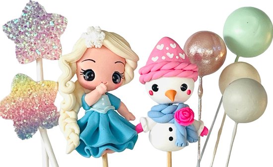 Luna Balunas Sneeuwkoningin Taart Topper - cake decoratie Sneeuwpop - Frozen Blauw Winter - Verjaadag