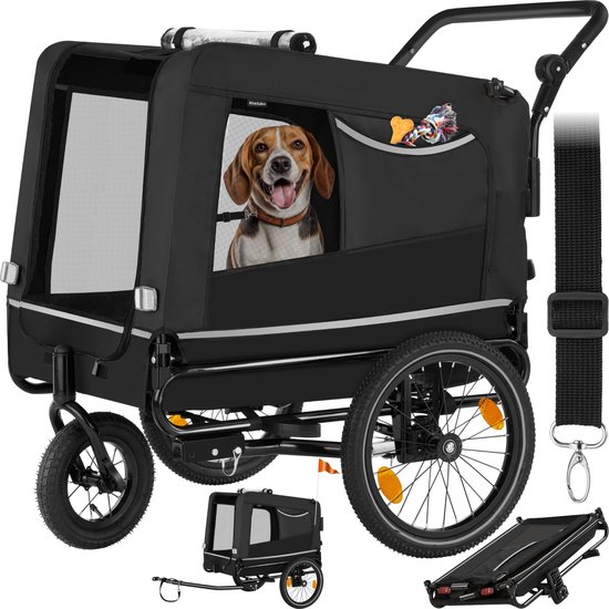 tectake® - Hondenkar WoofRider fietskar - zwart - veelzijdig, inklapbaar, tot 40 kg - hondenbuggy hondenwagen - 404946