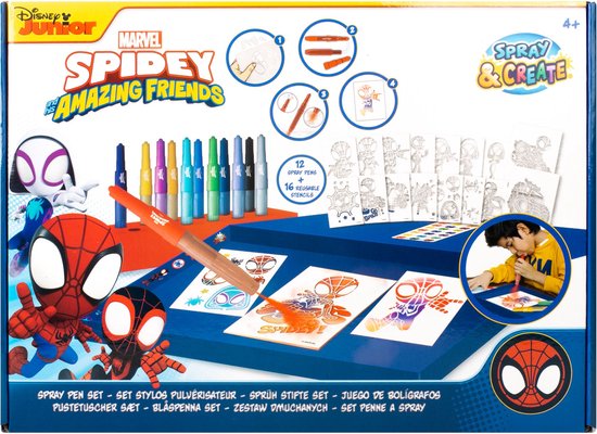 Marvel - Spidey and his Amazing Friends - Spray Pen Set Deluxe (SP22368) - Kleurstiften voor Kinderen - Tekenset met Gekleurde Pennen en Tekensjablonen