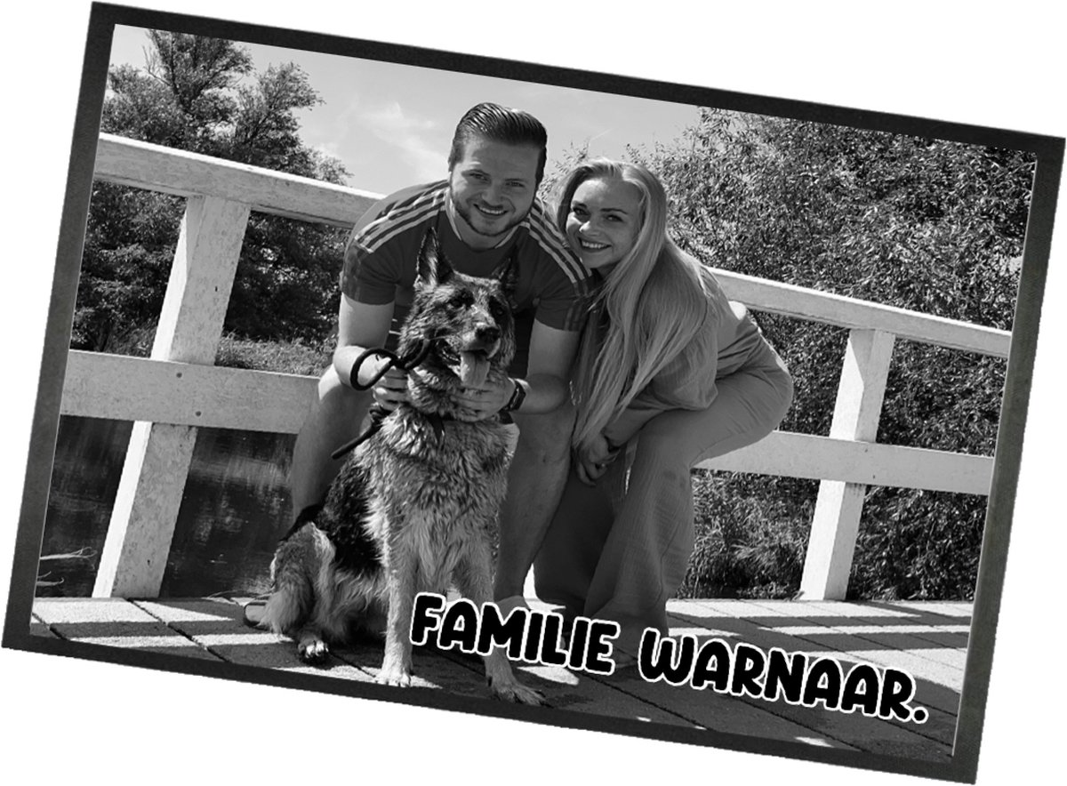 Deurmat met foto en familie naam-kerstcadeau familie naam en foto-cadeau verjaardag-cadeau samenwonen-Zwart Wit foto-60x40cm