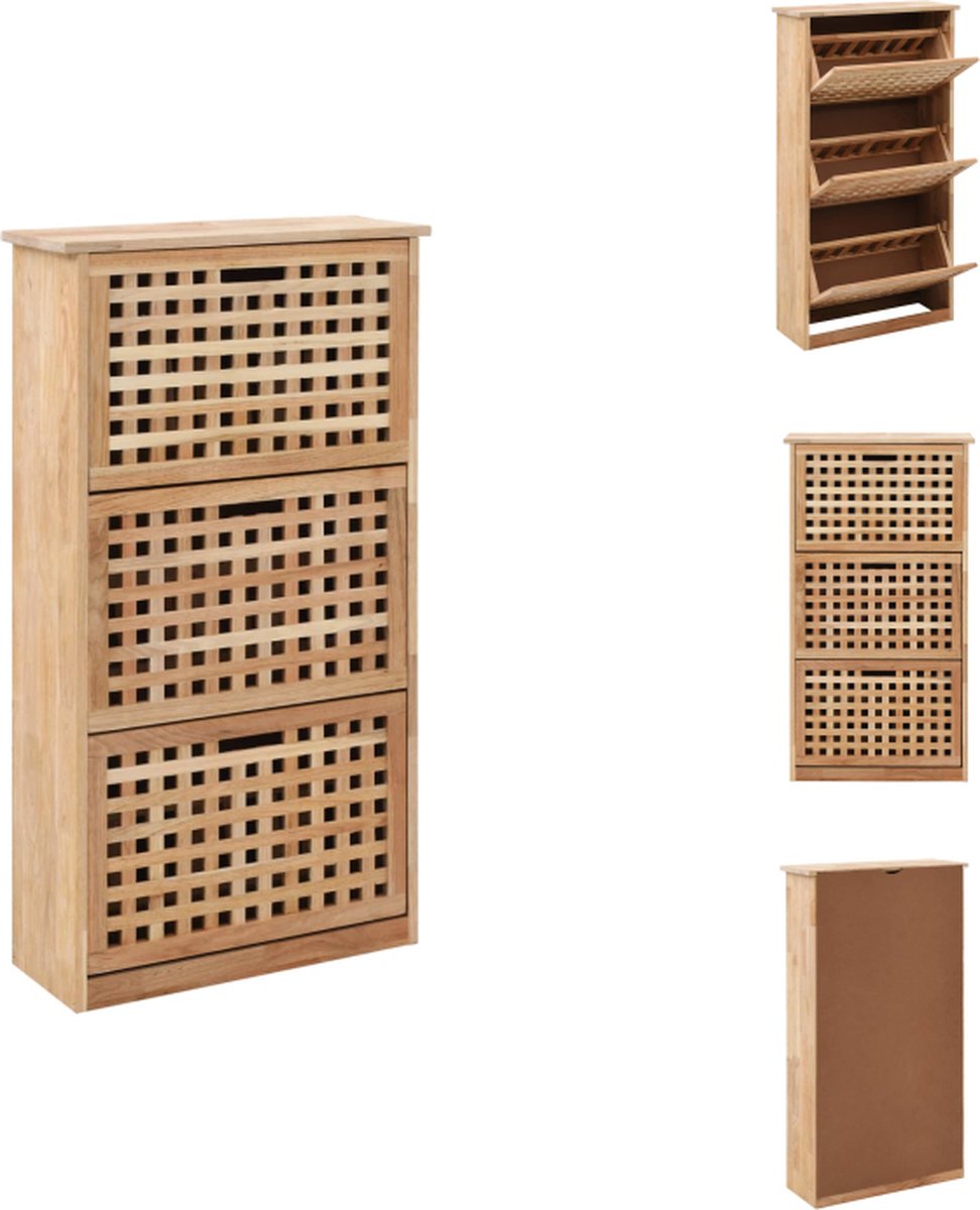 VidaXL Schoenenkast Walnotenhout 55 x 20 x 104 cm Met 3 opbergvakken Schoenenkast