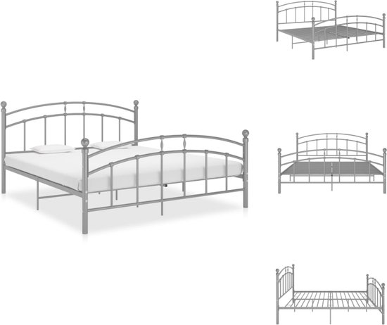 vidaXL Metalen Bedframe - Grijs - 208 x 146 x 99.5 cm - Geschikt voor matras van 140x200 cm - Bed