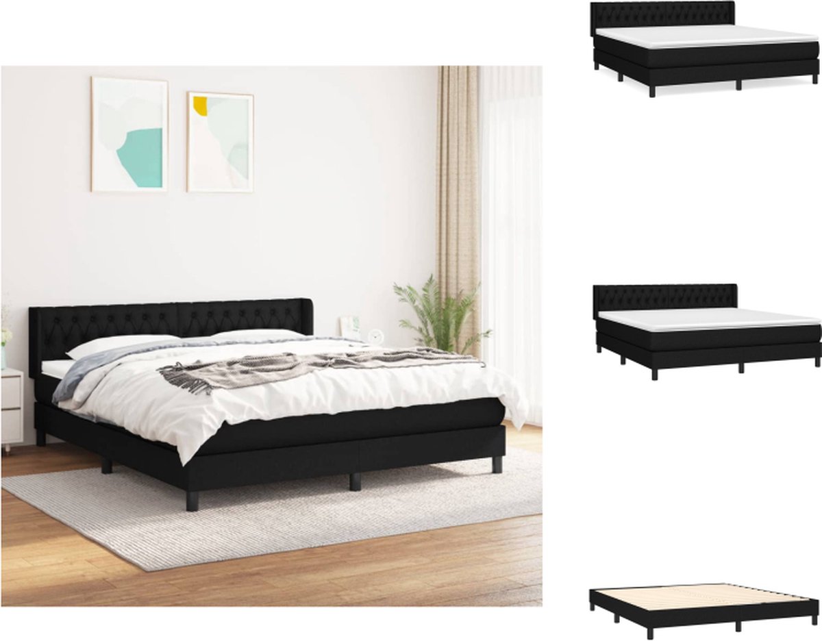 vidaXL Boxspringbed - Pocketvering matras - Middelharde ondersteuning - Huidvriendelijk topmatras - Zwart - 203x183x78/88 cm - vidaXL - Bed