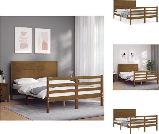 vidaXL Massief grenenhouten bedframe - 195.5 x 125.5 x 100 cm - honingbruin - Bed