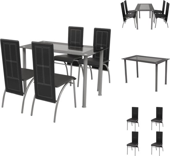 vidaXL Ensemble de table à manger - Chaises noires - Structure en acier enduit de poudre - Plateau en verre trempé - 120 x 70 x 75 cm - Set table et chaises
