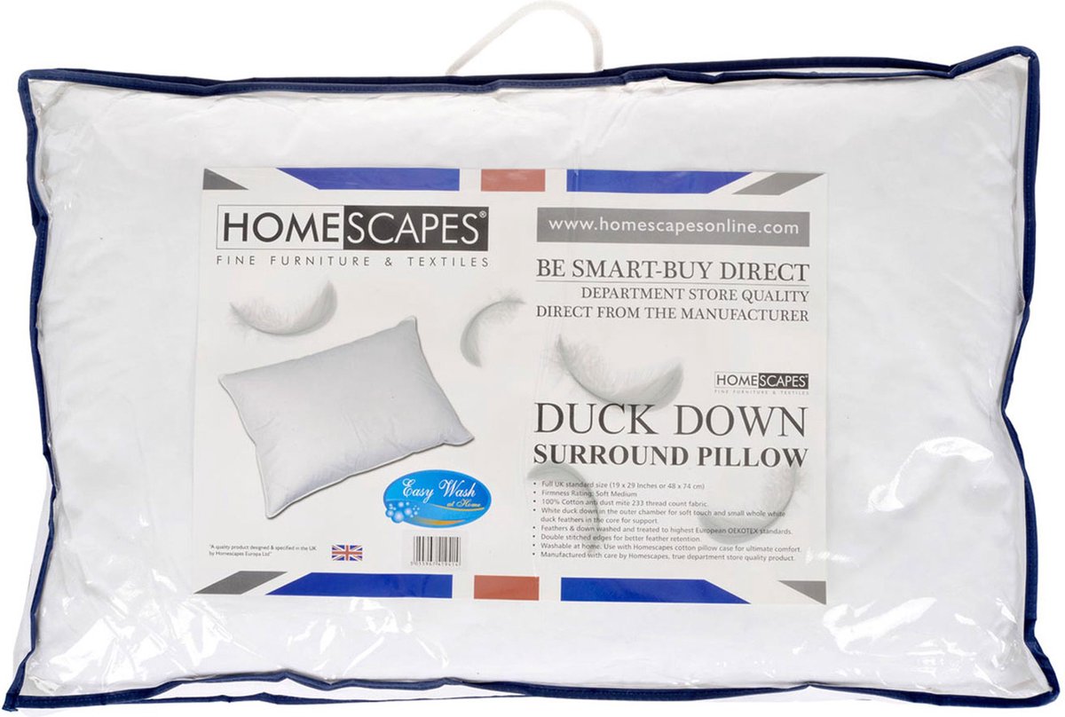 Homescapes 3-kamer kussen 50x75 cm, medium-zacht met veren kern en dons Wit