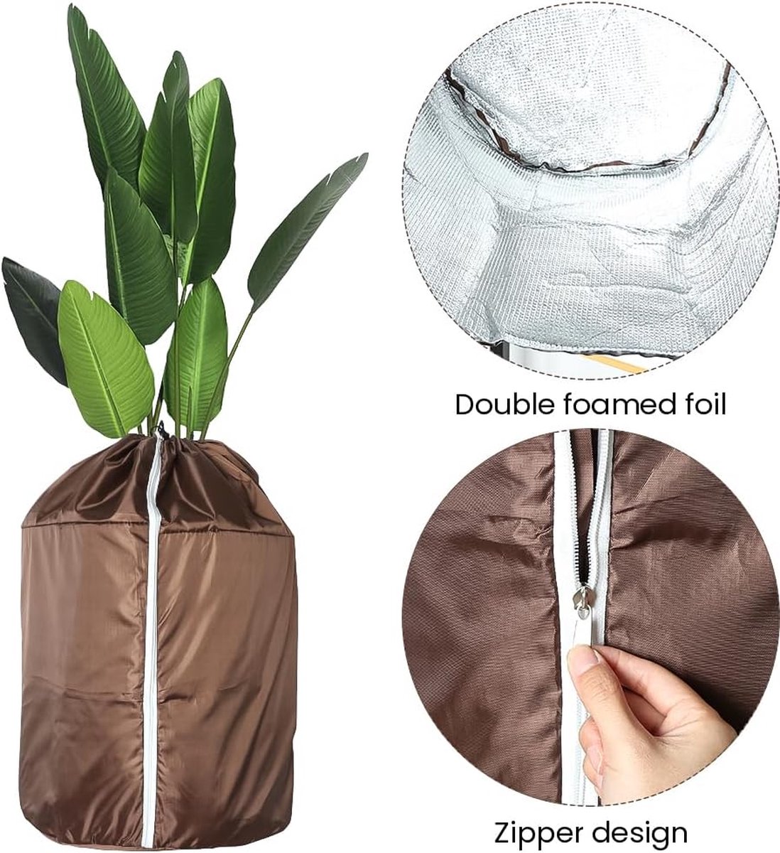2 Housses De Protection Hivernale Pour Pots De Plantes - 45x50 Cm - Tissu Non Tissé + Feuille Aluminium - Fermeture éclair Et Cordon