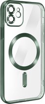 Apple iPhone 12 silicone Back cover met lenzbeschermer/Magsafe compatible /magneet case Telefoonhoesje/transparant met Donkergroen randen